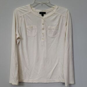 Ralph Lauren Jeans Co Top Womens M Cream Lightweight Henley Roll Sleeve Classic
